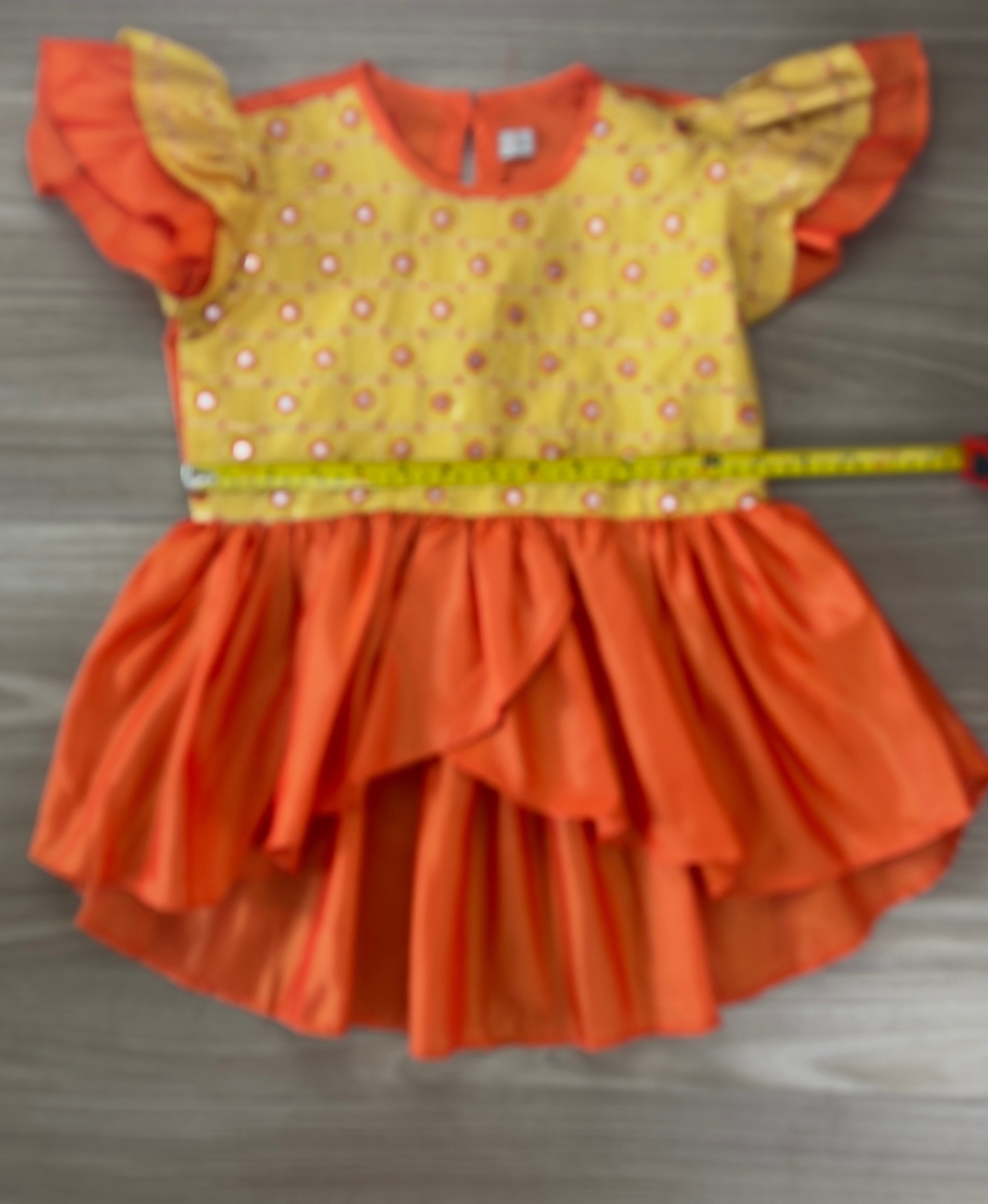 Girls Indian Ethnic Lehenga Choli 2-Piece Orange Yellow Set Traditional